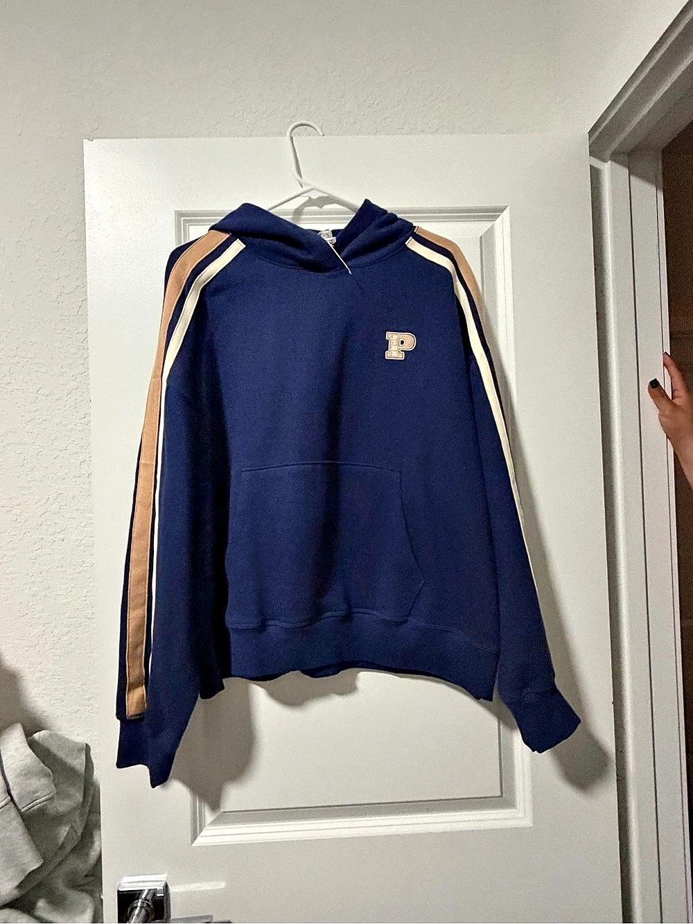 PINK Victoria's Secret Color Block Hoodie in Blue & Beige